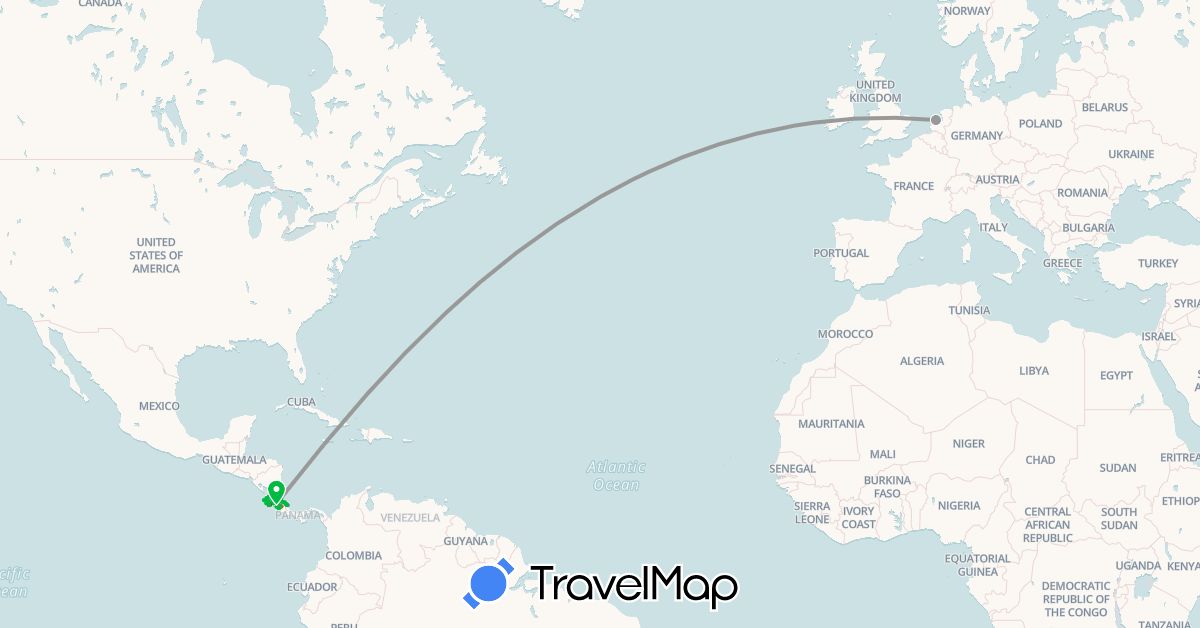 TravelMap itinerary: driving, bus, plane, cycling, hiking, boat, hitchhiking, squad in Costa Rica, Netherlands (Europe, North America)